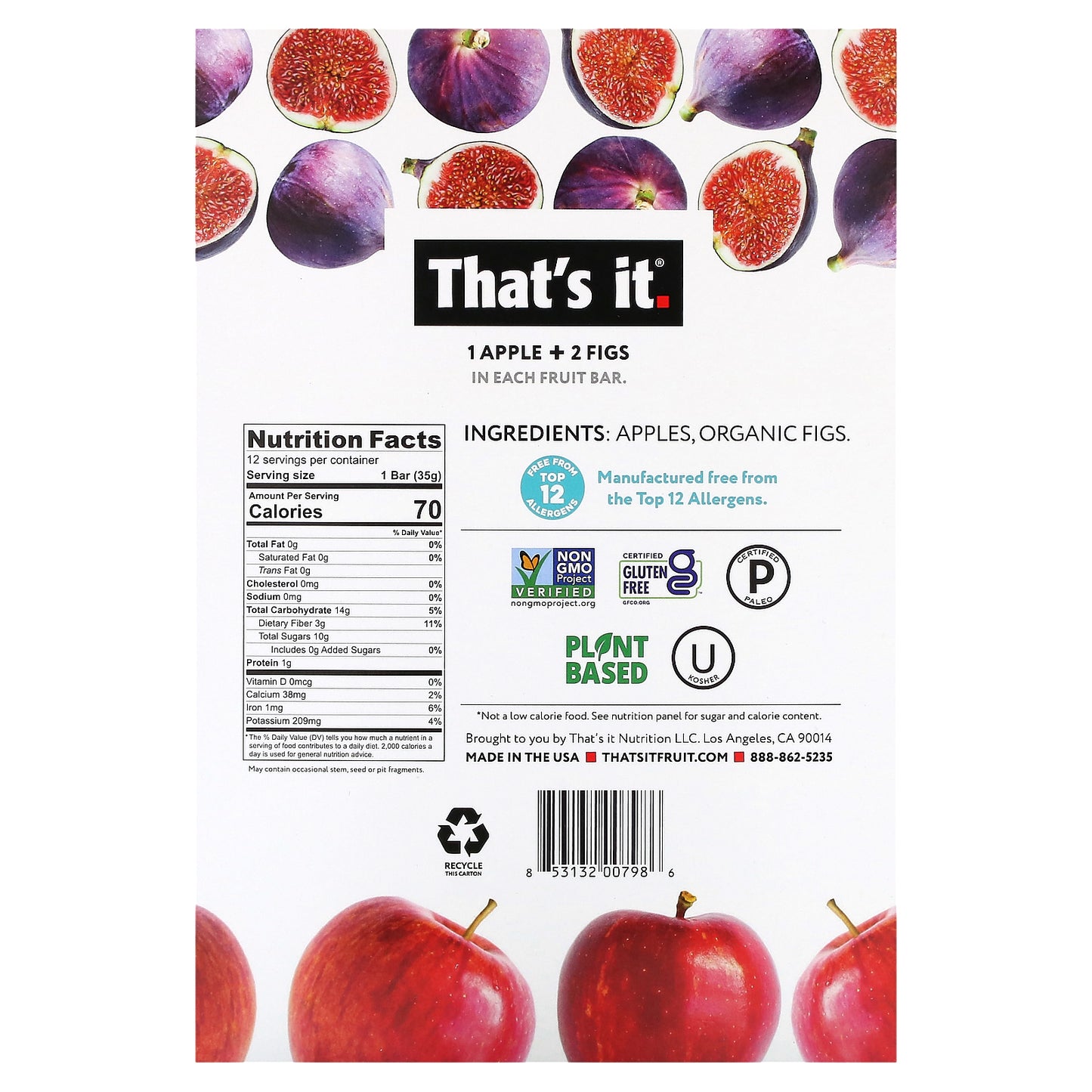 That's It, Fruit Bar, Apple + Figs, 12  Bars, 1.2 oz (35 g) Each