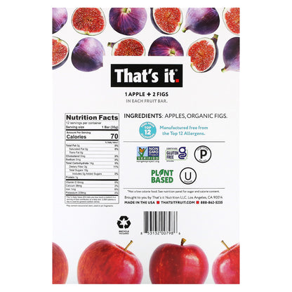 That's It, Fruit Bar, Apple + Figs, 12  Bars, 1.2 oz (35 g) Each