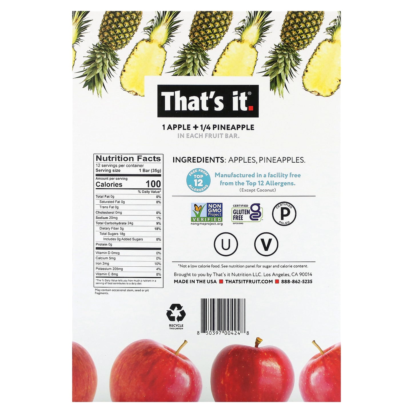 That's It, Fruit Bar, Apple + Pineapple, 12 Bars, 1.2 oz (35 g) Each