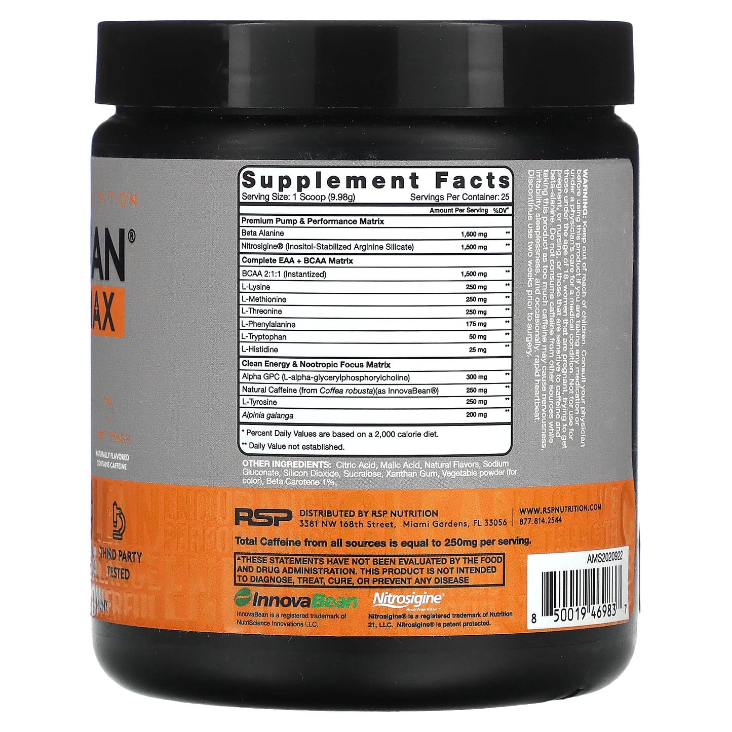 RSP Nutrition, AminoLean Max Pre-Workout Energy, Sweet Peach, 8.8 oz (250 g)