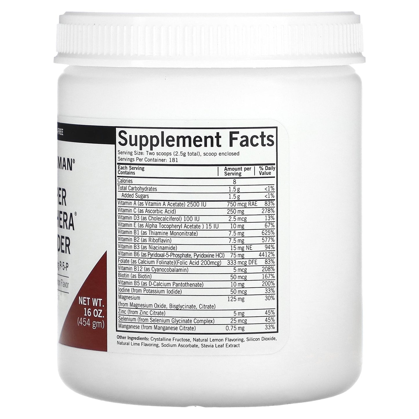 Kirkman Labs, Super Nu-Thera Powder with P-5-P, Natural Lemon, 16 oz (454 gm)