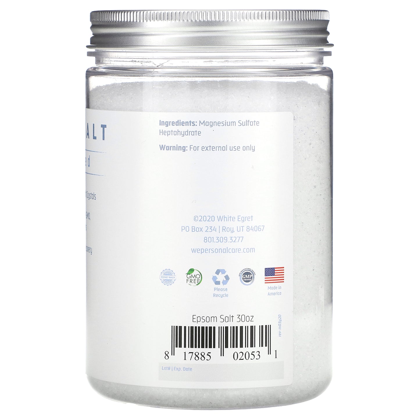 White Egret Personal Care, Epsom Salt, Unscented, 30 oz (850 g)