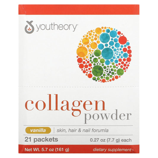 Youtheory, Collagen Powder, Vanilla, 21 Packets, 0.27 oz (7.7 g) Each
