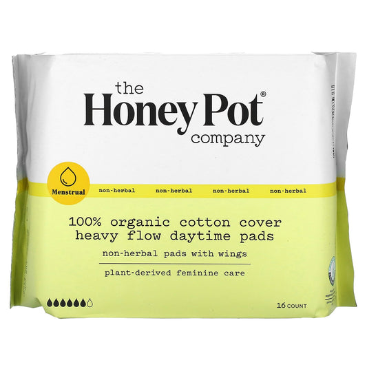 The Honey Pot Company, 100% Organic Cotton Cover Heavy Flow Daytime Pads, 16 Count