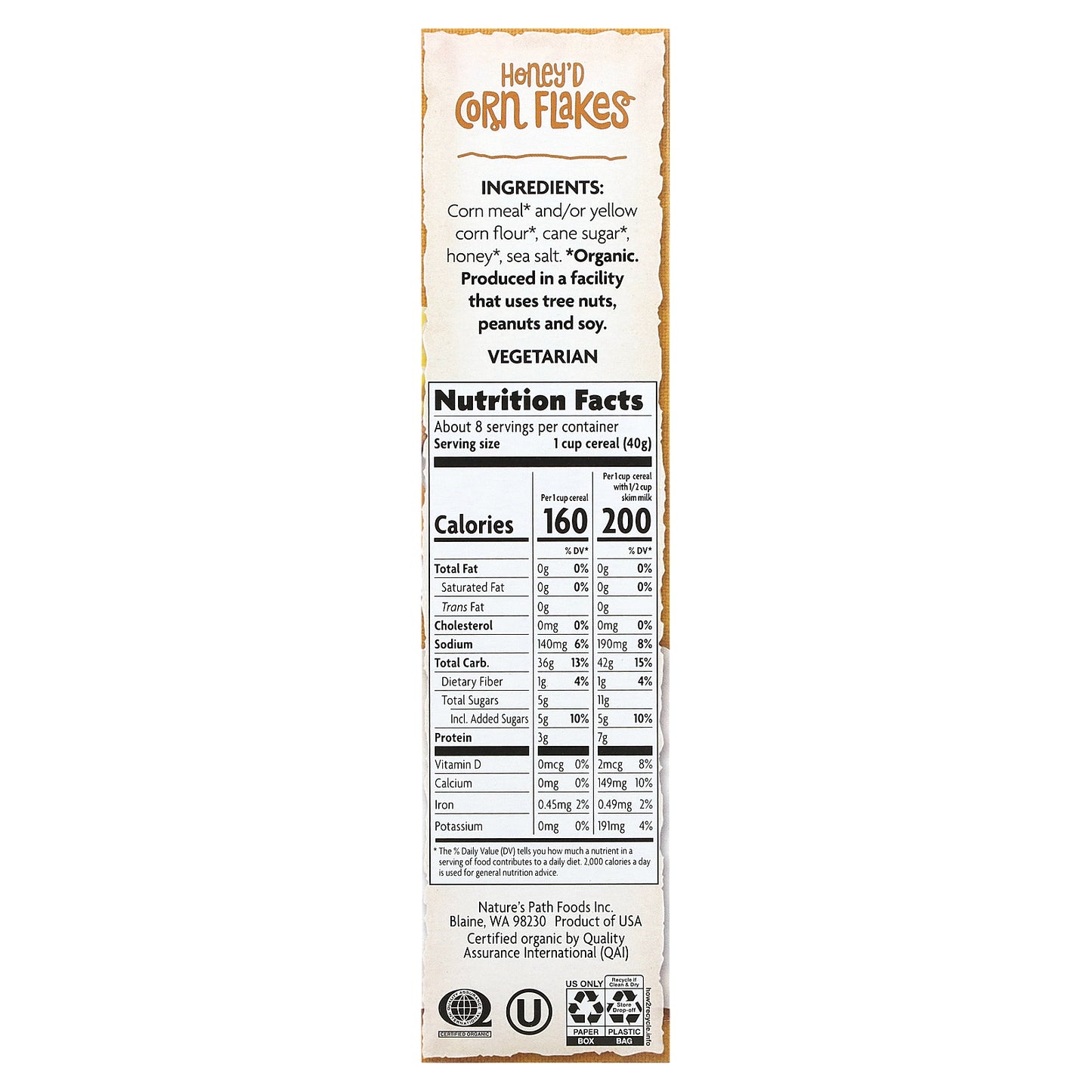 Nature's Path, Organic Honey'd Corn Flakes Cereal, 10.6 oz (300 g)