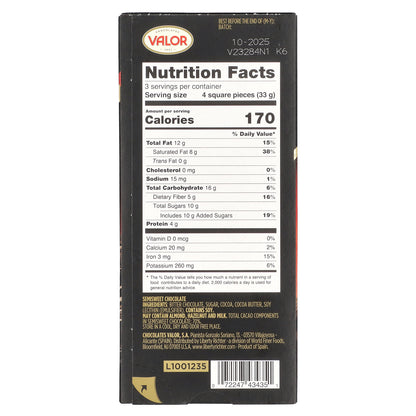 Valor, Intense Dark Chocolate, 70% Cacao, 3.5 oz (100 g)