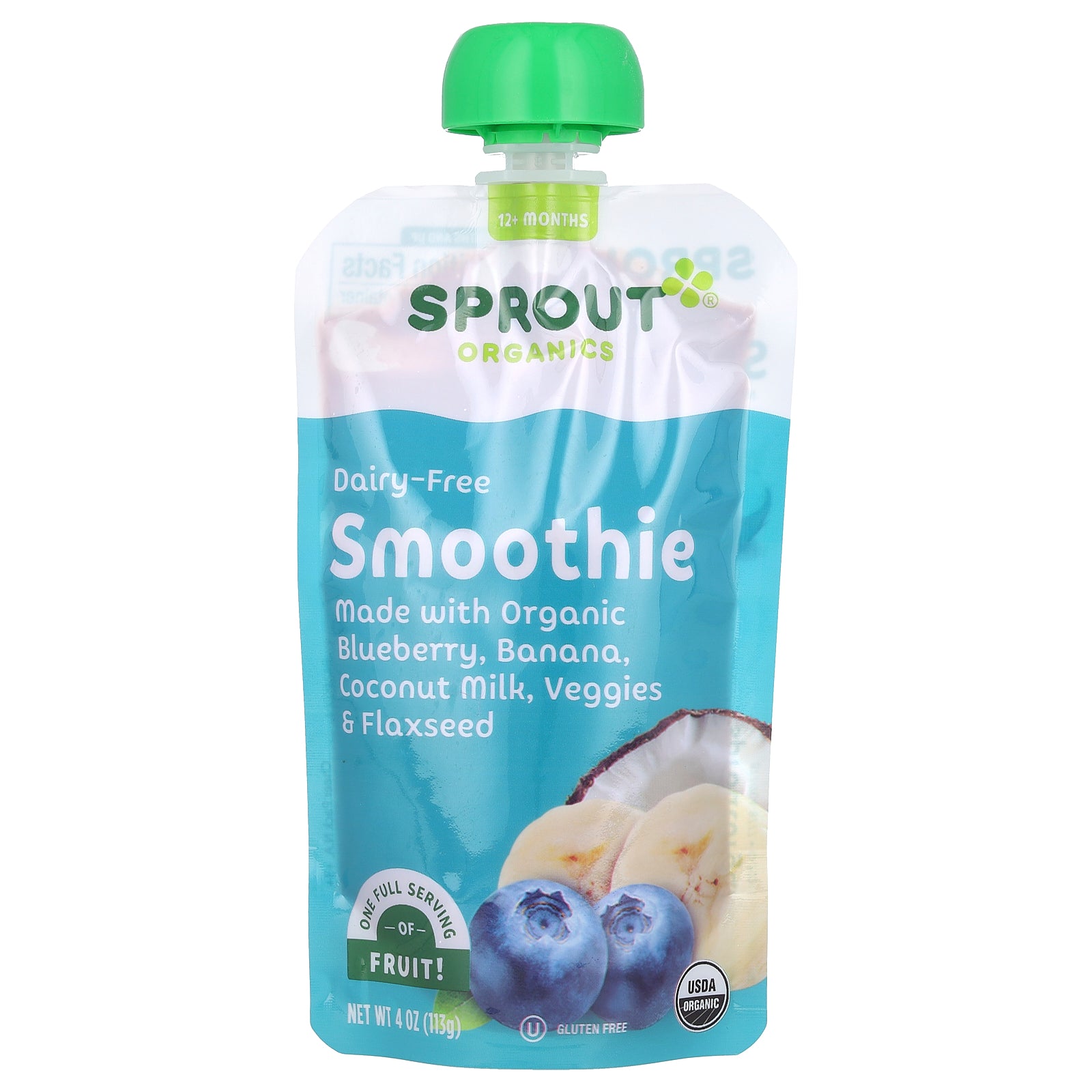 Sprout Organics, Baby Food, Smoothie, 12 Months & Up, Blueberry, Banana, Coconut Milk, Veggies & Flaxseed, 4 oz (113 g)