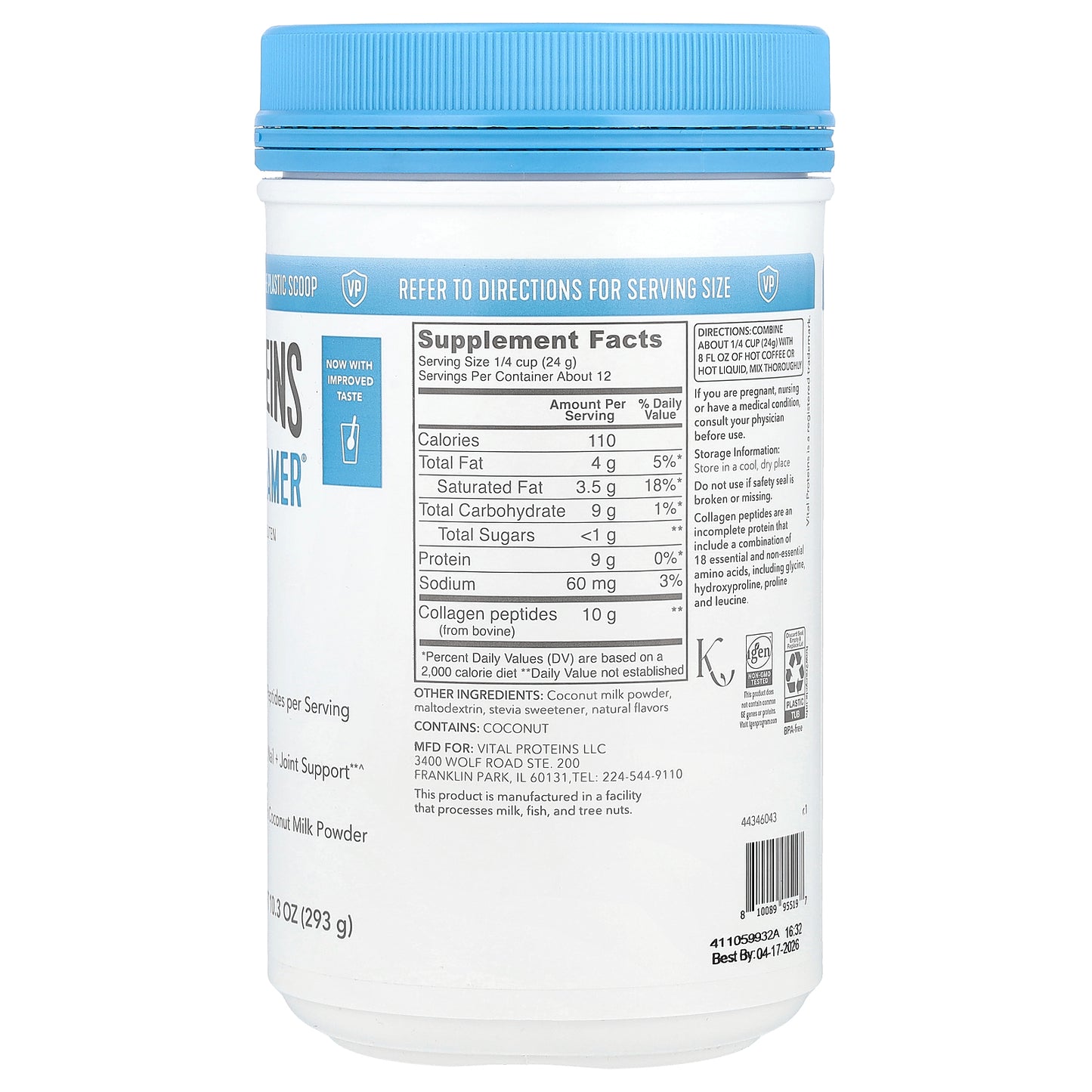 Vital Proteins, Collagen Creamer®, Original, 10.3 oz (293 g)