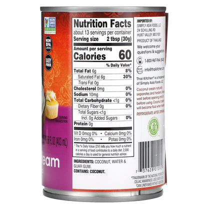 Thai Kitchen, Coconut Cream, Unsweetened, 13.66 fl oz (403 ml)