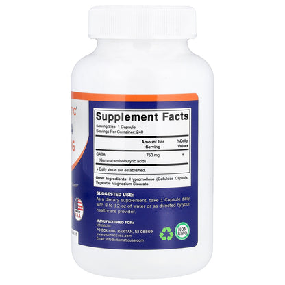 Vitamatic, Gaba, 750 mg, 240 Vegetable Capsules