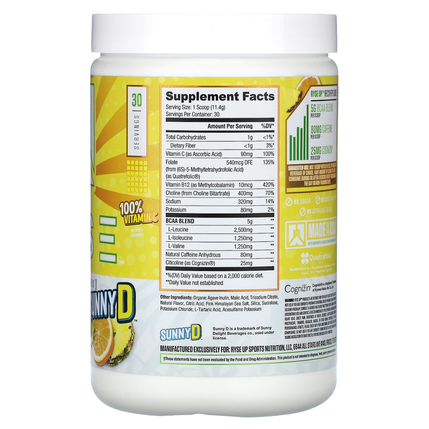 RYSE, Element Series, BCAA Focus, Sunny D, Orange Pineapple, 12.1 oz (342 g)