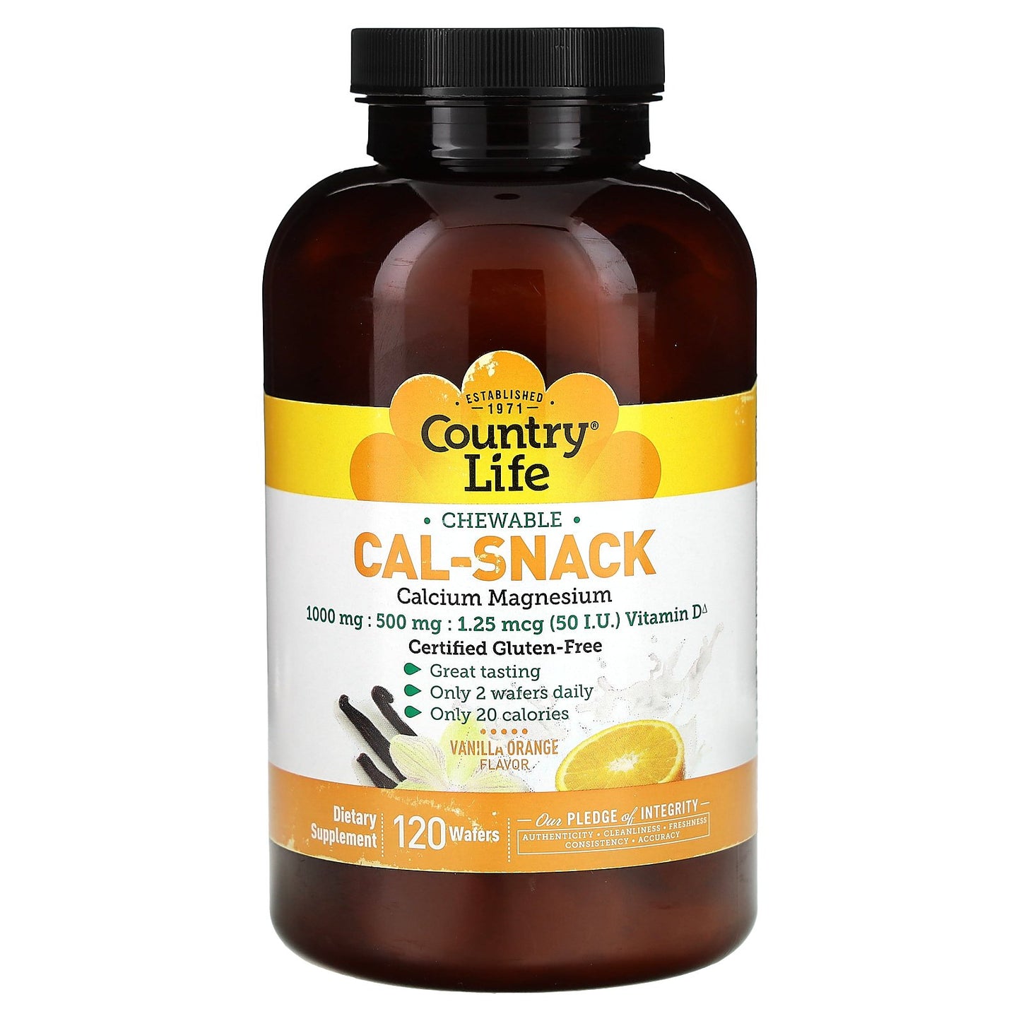 Country Life, Cal-Snack, Chewable Calcium Magnesium, Vanilla Orange, 120 Wafers