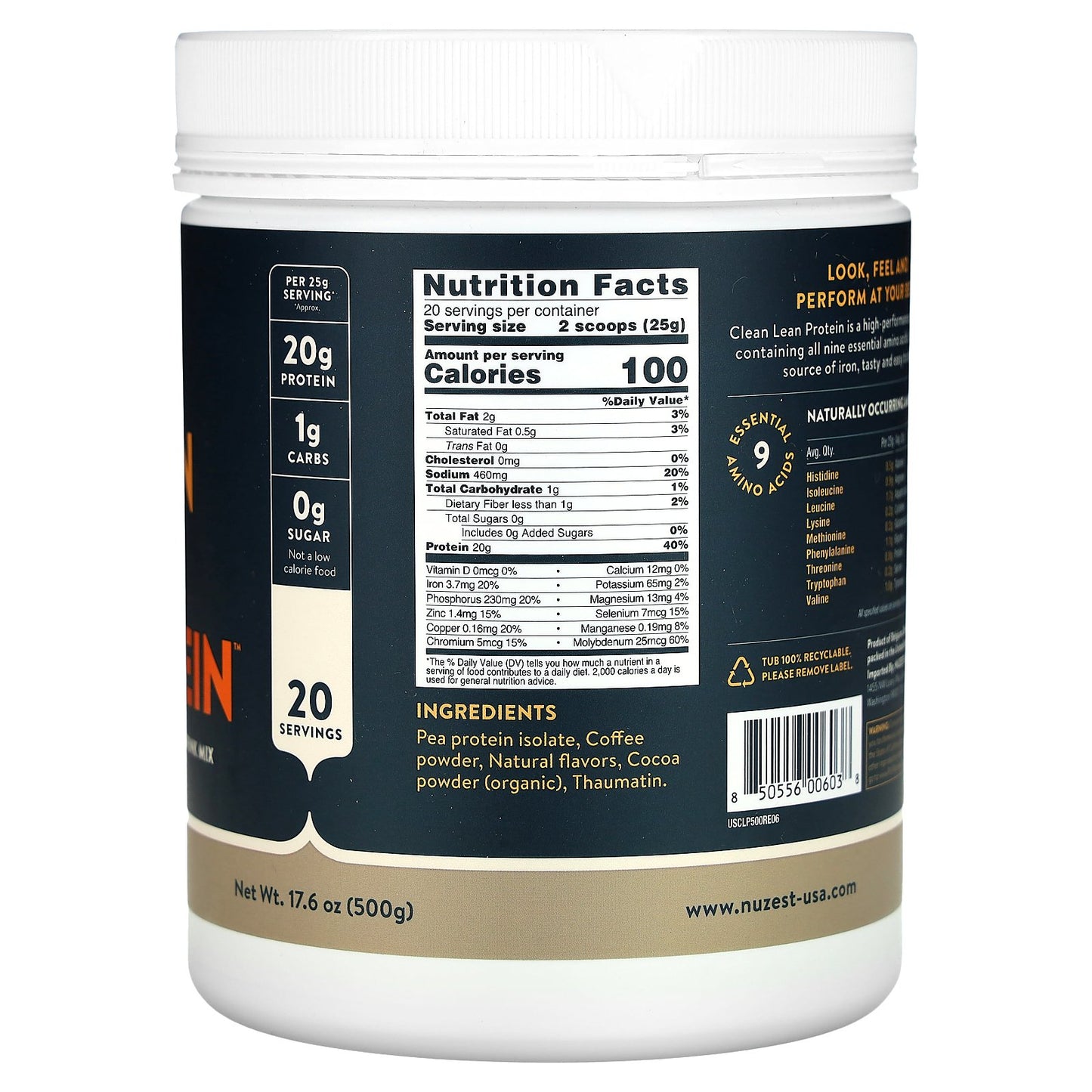 Nuzest, Clean Lean Protein, Real Coffee, 17.6 oz (500 g)