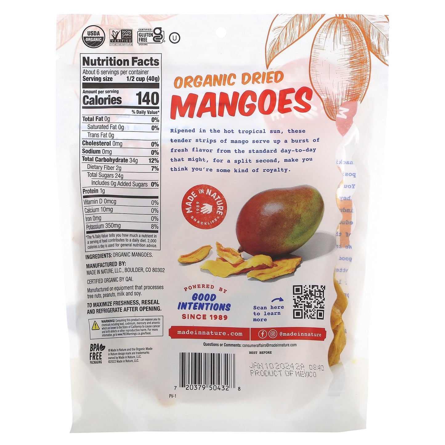 Made in Nature, Organic Dried Mangoes, Sun-Ripened, Unsulfured, 8 oz (227 g)