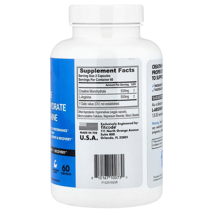 fitcode, Creatine Monohydrate + L-Arginine, 120 Veggie Capsules