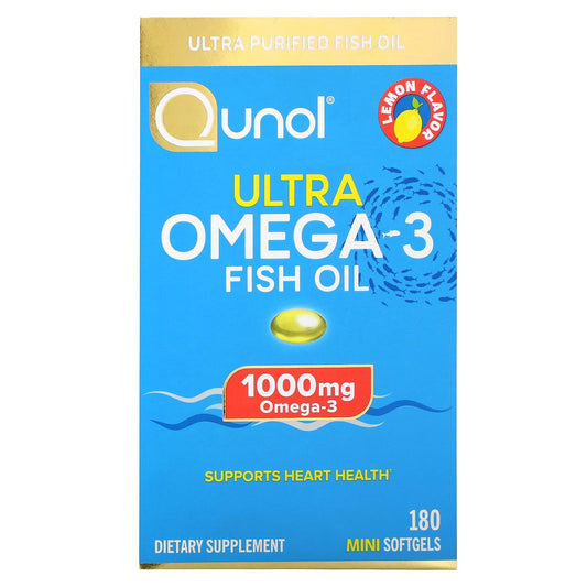 Qunol, Ultra Omega-3 Fish Oil, Lemon, 180 Mini Softgels (500 mg per Softgel)