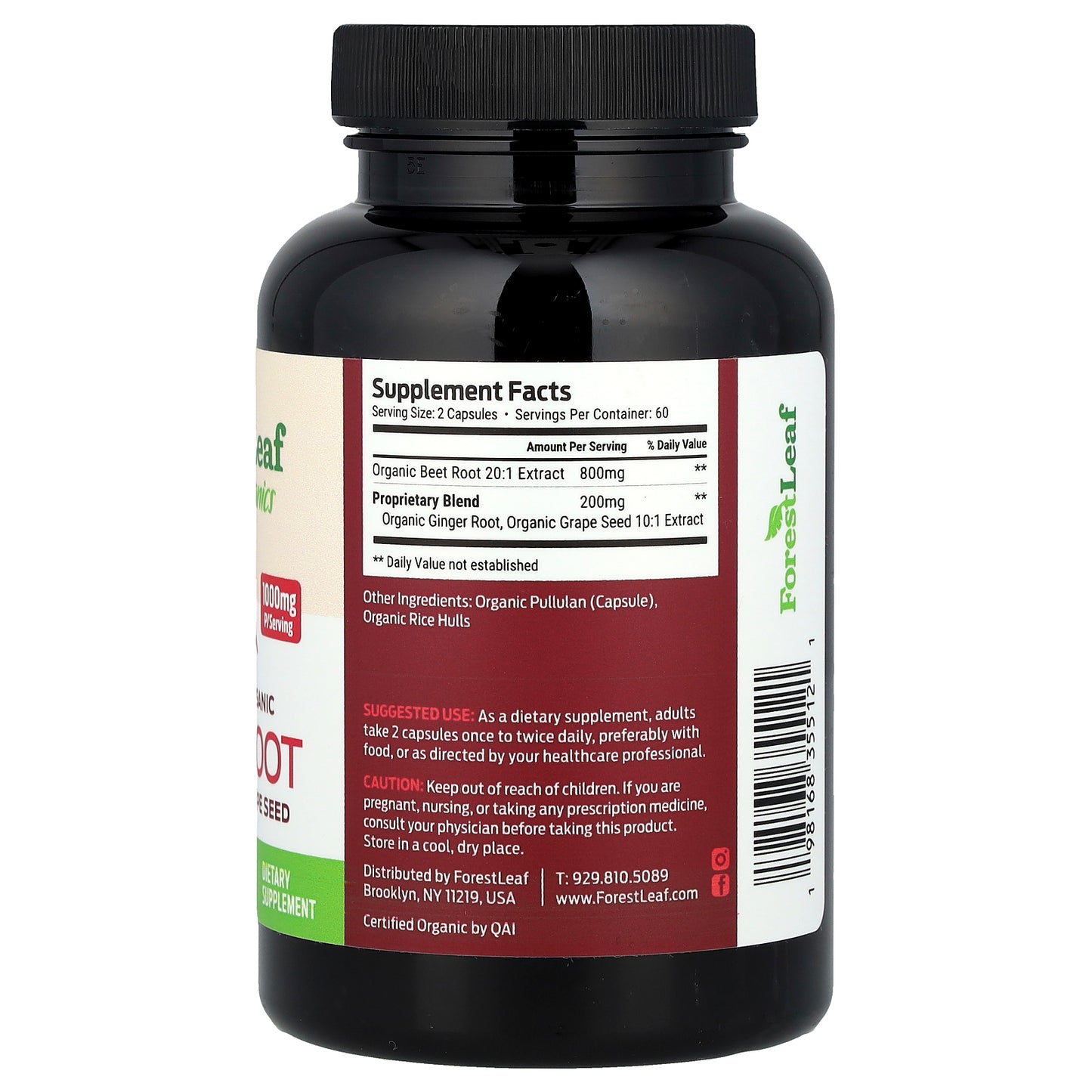 Forest Leaf, Certified Organic Beet Root + Ginger & Grape Seed, 120 Vegetable Capsules