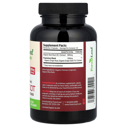 Forest Leaf, Certified Organic Beet Root + Ginger & Grape Seed, 120 Vegetable Capsules