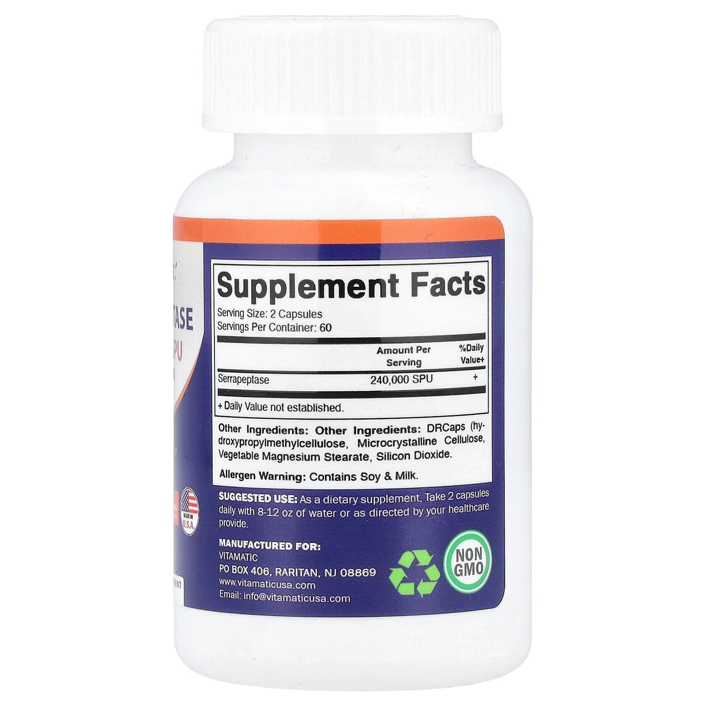 Vitamatic, Serrapeptase, 120 DRcaps® Hypromellose Capsules (120,000 SPU per Capsule)