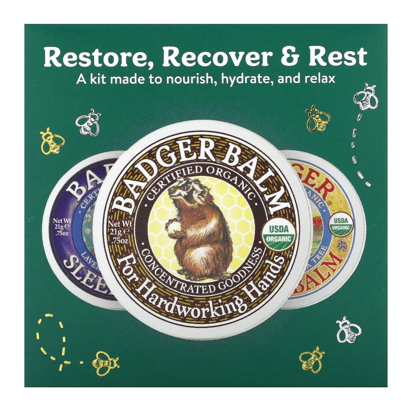 Badger, Restore, Recover & Rest Balm Trio, 3 Piece Kit, .75 oz (21 g) Each