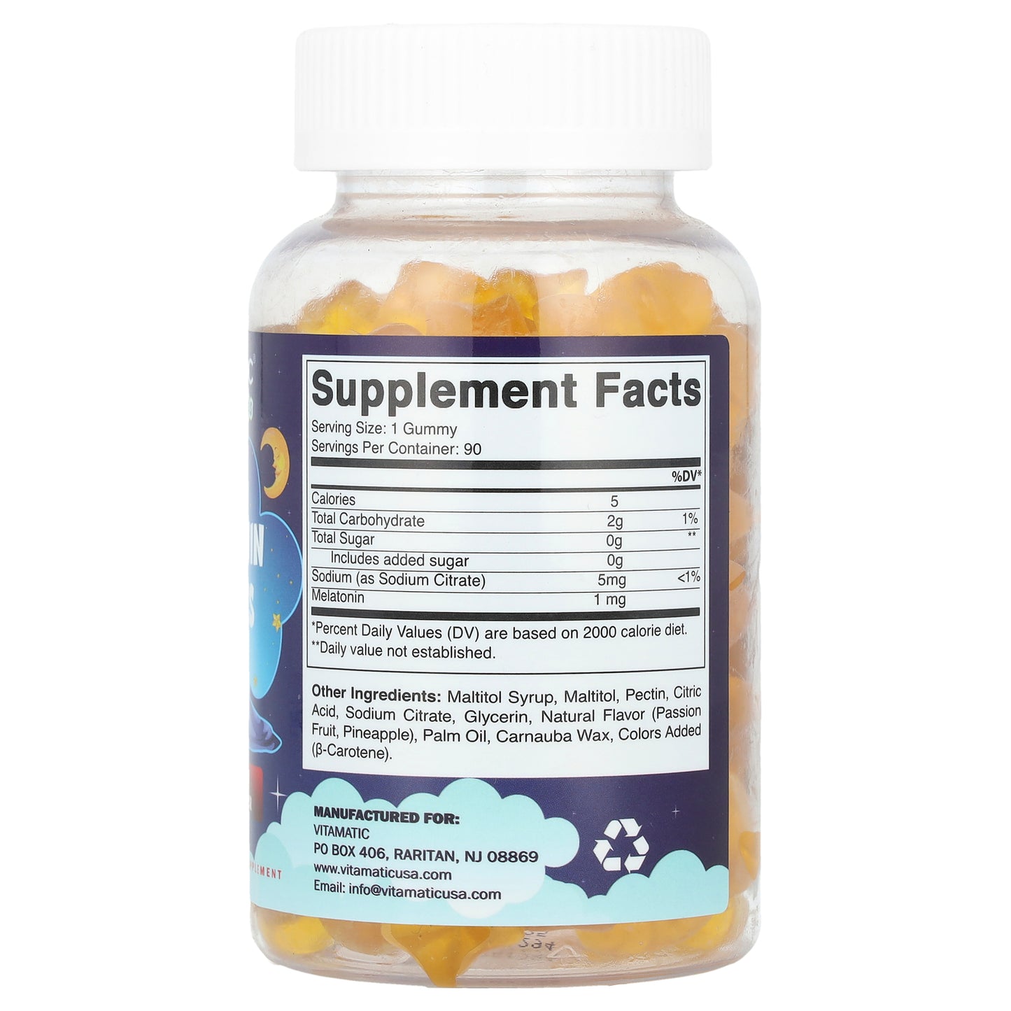 Vitamatic, Kids, Melatonin Gummies, Pineapple & Passionfruit, 90 Count