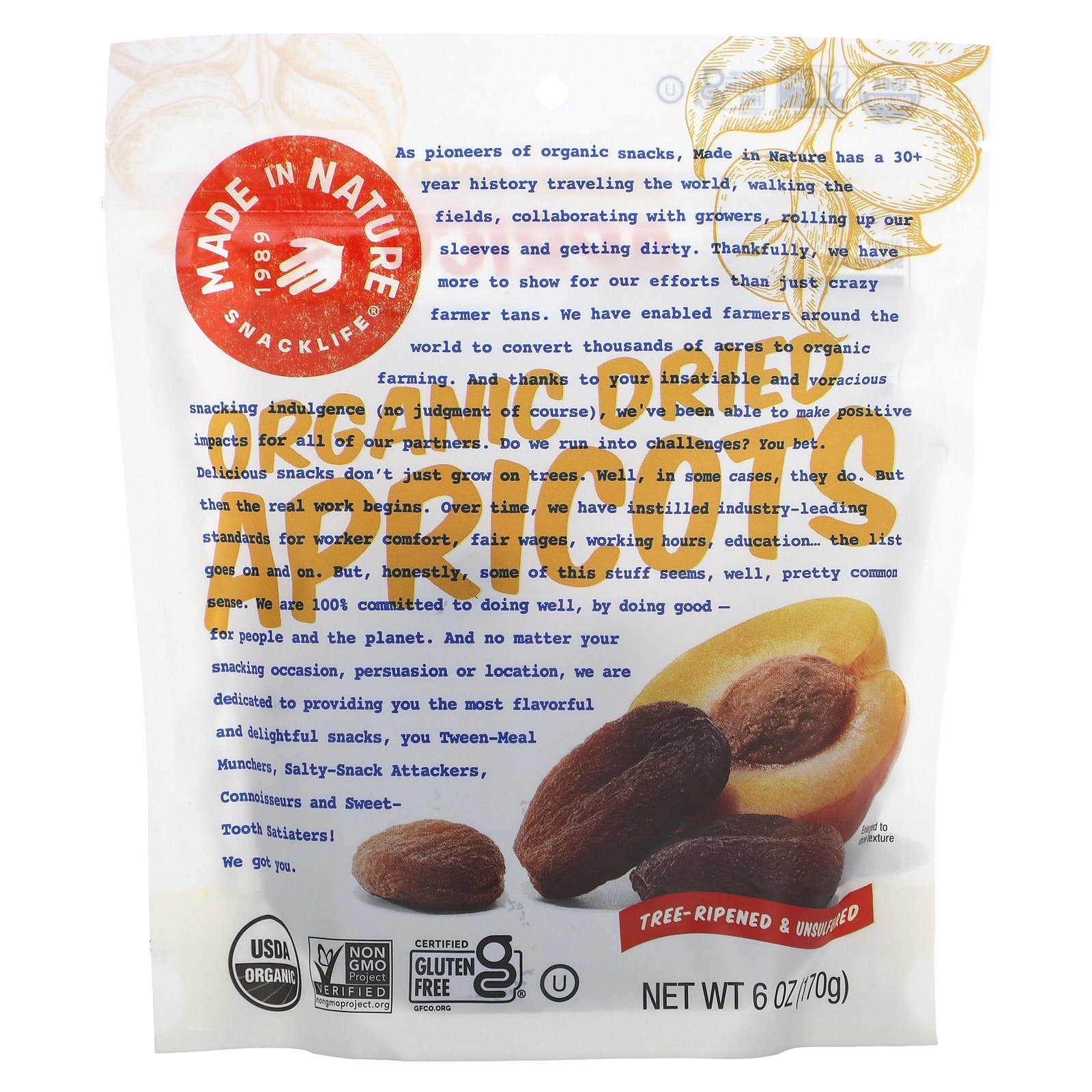 Made in Nature, Organic Dried Apricots, Tree-Ripened & Unsulfured, 6 oz (170 g)