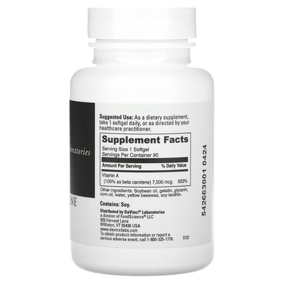 DaVinci Laboratories, Beta Carotene, 7,500 mcg, 90 Softgels