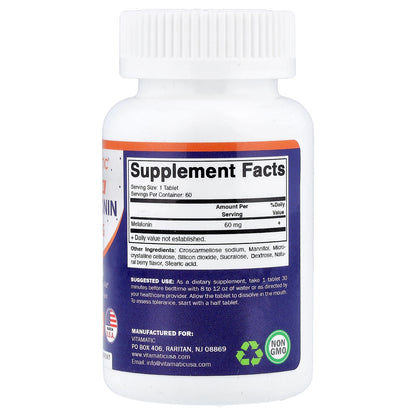 Vitamatic, High Dose Melatonin, Natural Berry, 60 mg, 60 Fast Dissolve Tablets