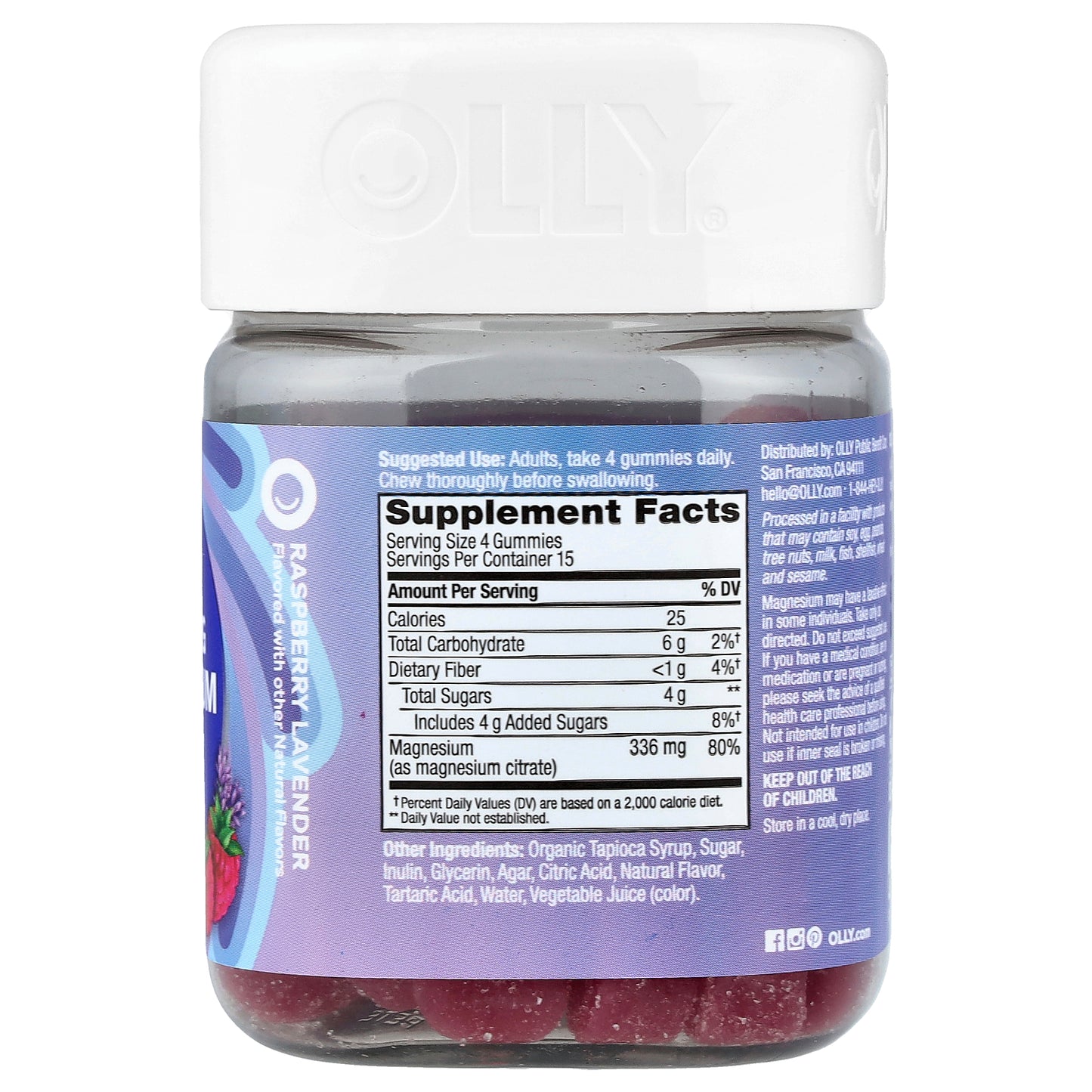 OLLY, Relaxing Magnesium Gummies, Raspberry Lavender, 60 Gummies