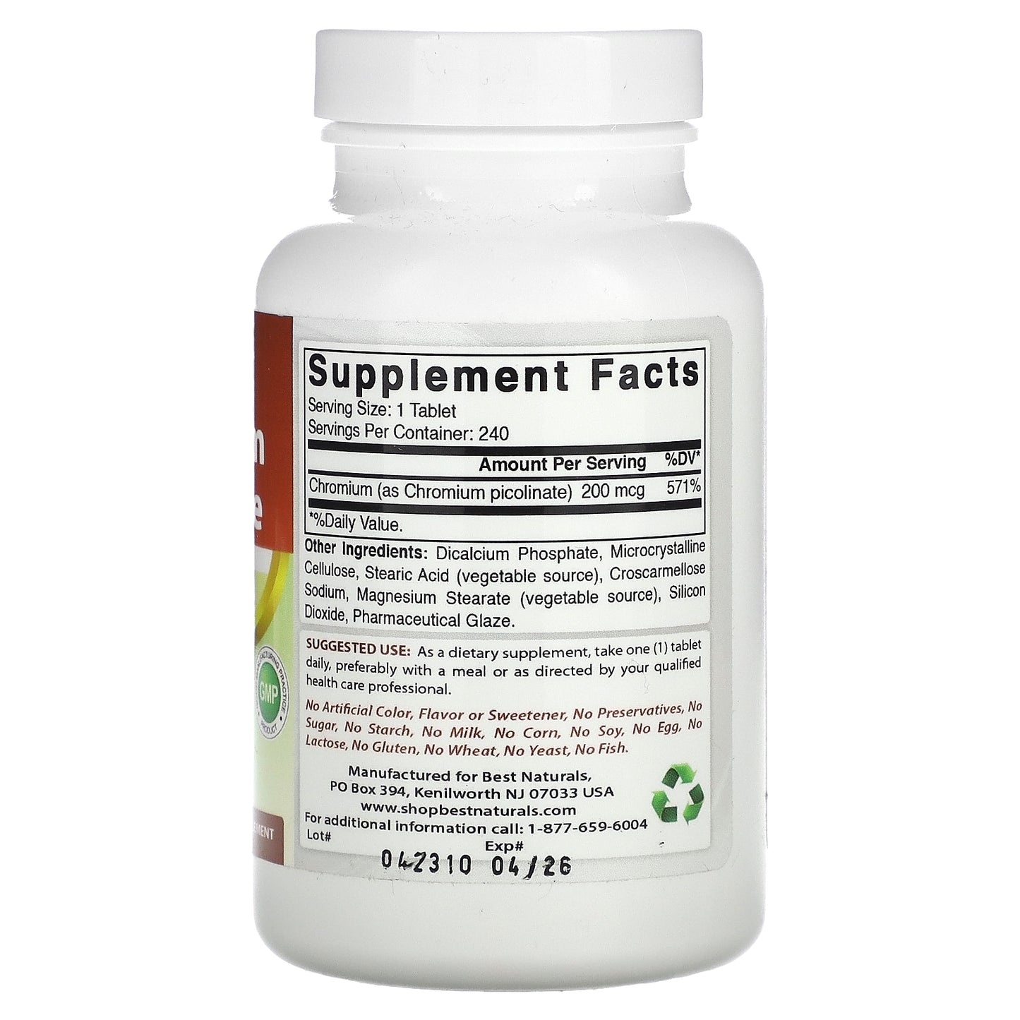 Best Naturals, Chromium Picolinate, 200 mcg, 240 Tablets