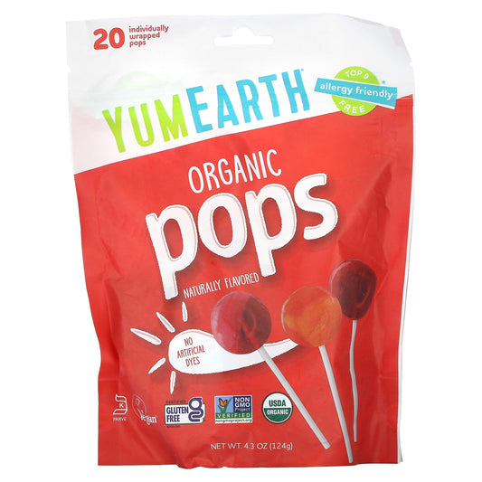 YumEarth, Organic Pops, Assorted Flavors, 20 Pops, 4.3 oz (124 g)