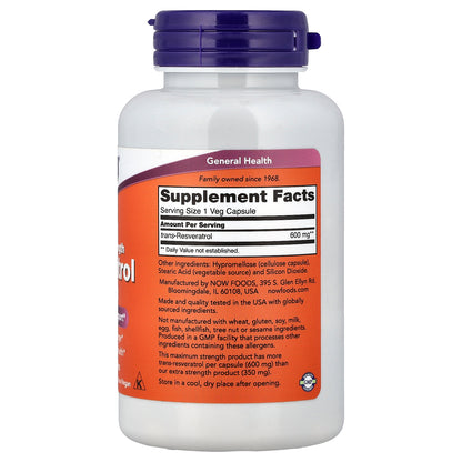 NOW Foods, Resveratrol, 600 mg, 60 Veg Capsule