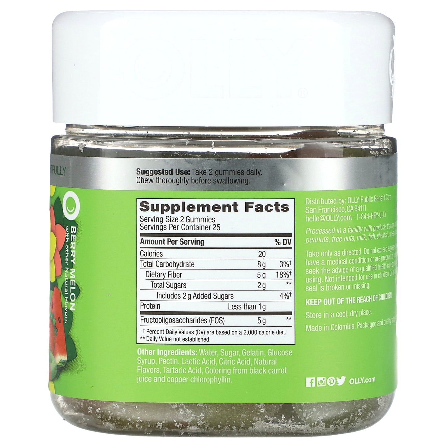 OLLY, Fiber Gummy Rings, Berry Melon, 50 Gummies (2.5 g per Gummy)