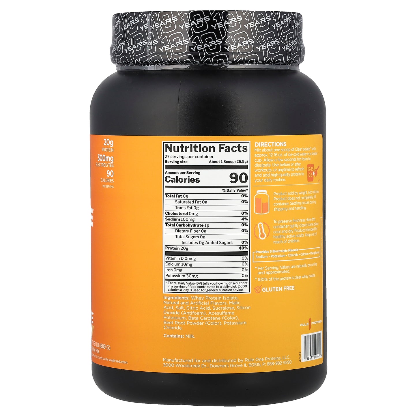 Rule One Proteins, Clear Isolate™, Peach Mango, 1.52 lb (689 g)