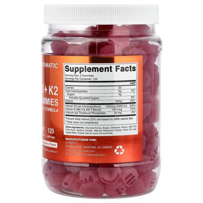 Vitamatic, D3 + K2 Gummies, Natural Raspberry, 240 Gummies