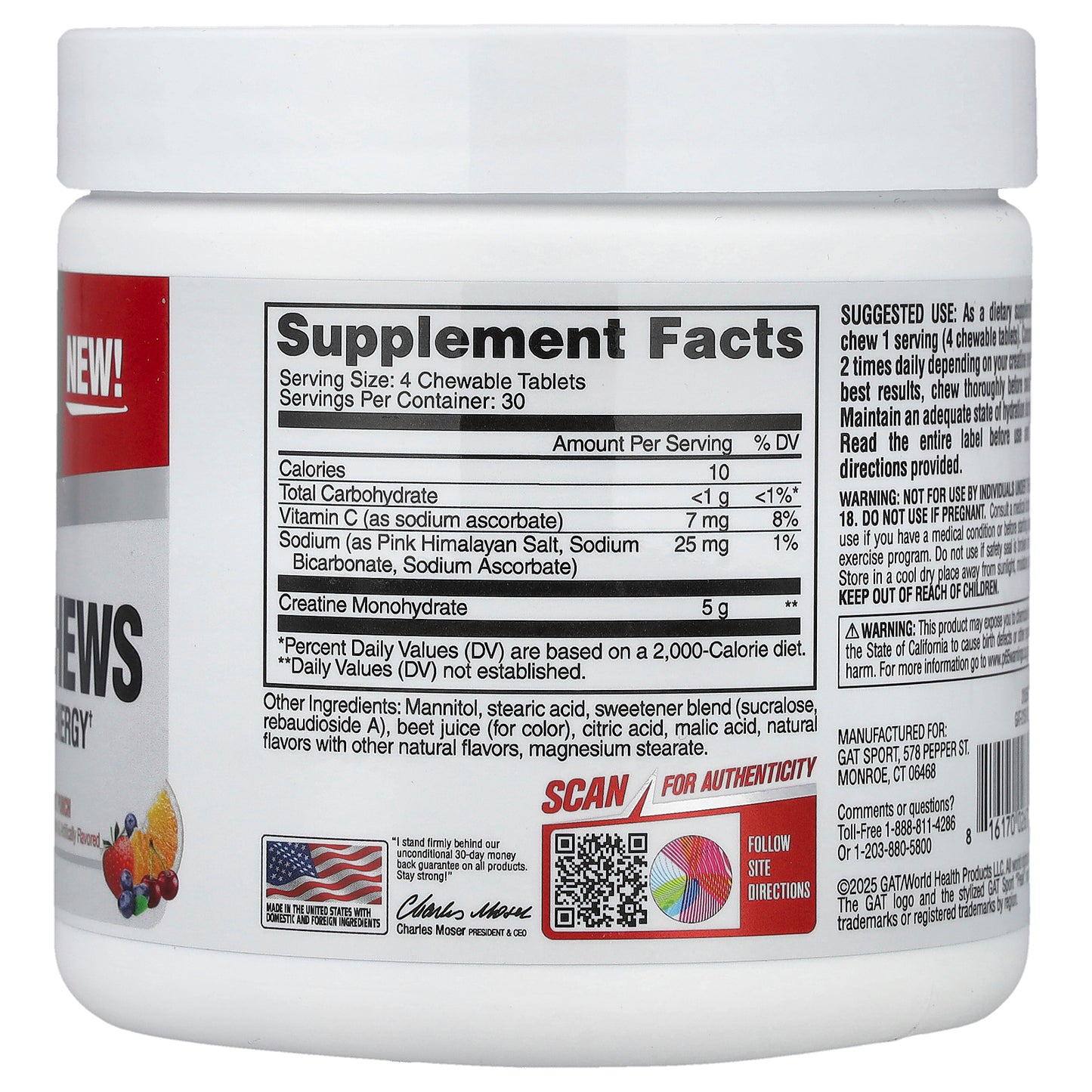 GAT, Sport, Creatine Chews, Fruit Punch, 120 Chewable Tablets