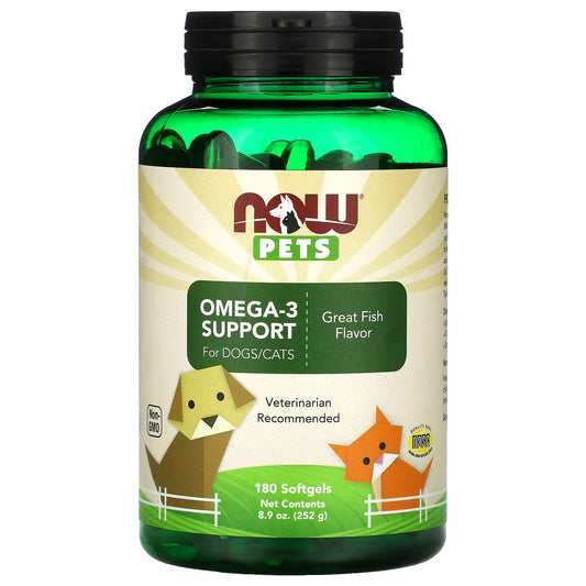 NOW Foods, Pets, Omega-3 Support for Dogs/Cats, Great Fish, 180 Softgels, 8.9 oz (252 g)