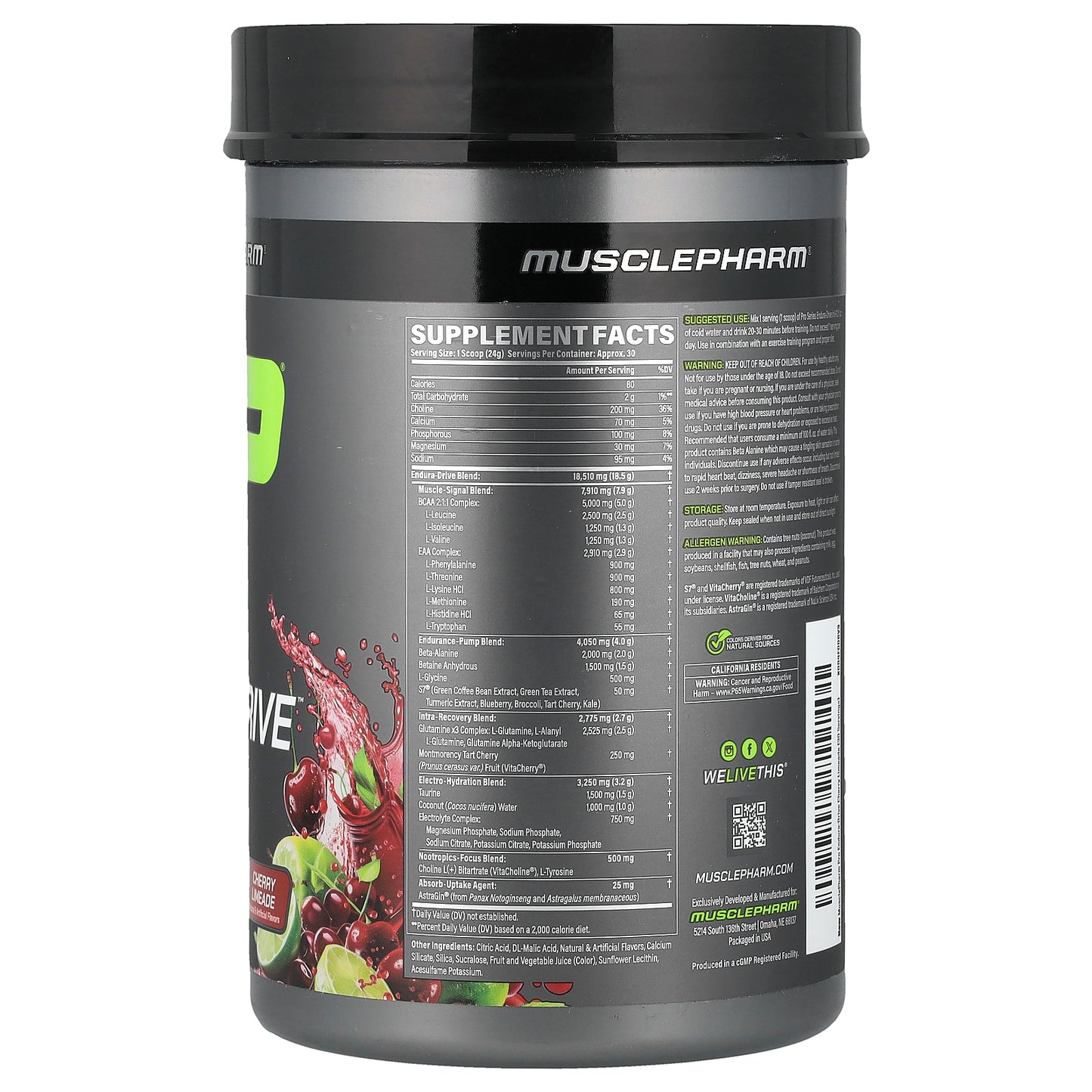 MusclePharm, Pro Series, Endura-Drive™, Cherry Limeade, 1.6 lbs (711 g)