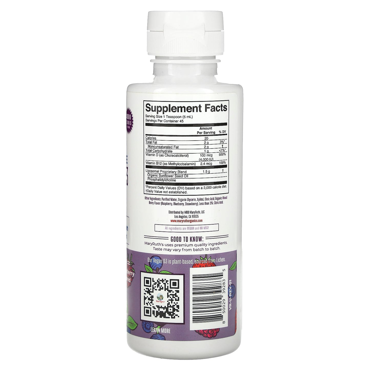 MaryRuth's, Megadose Vitamin D3, Liposomal, Mixed Berry, 4,000 IU, 7.6 fl oz (225 ml)