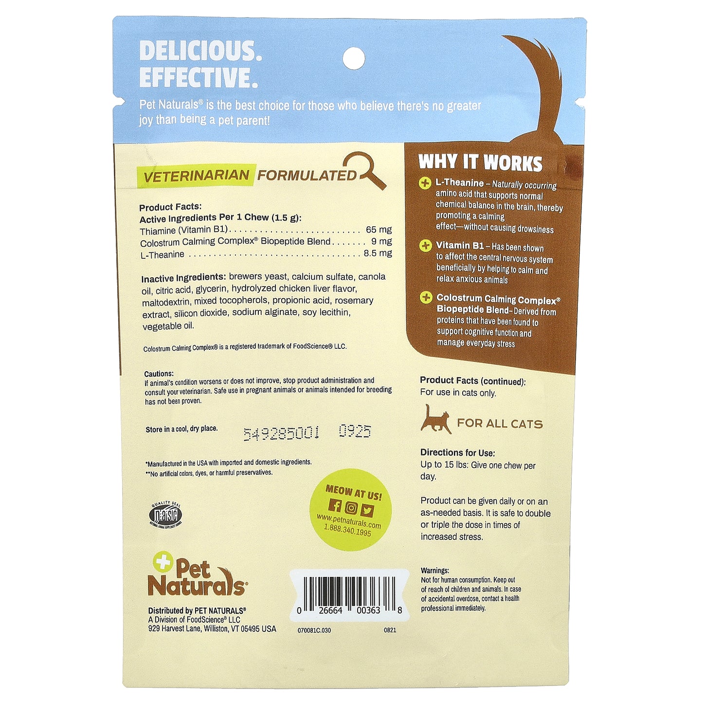 Pet Naturals, Calming®, For Cats, All Sizes, 30 Chews, 1.59 oz (45 g)