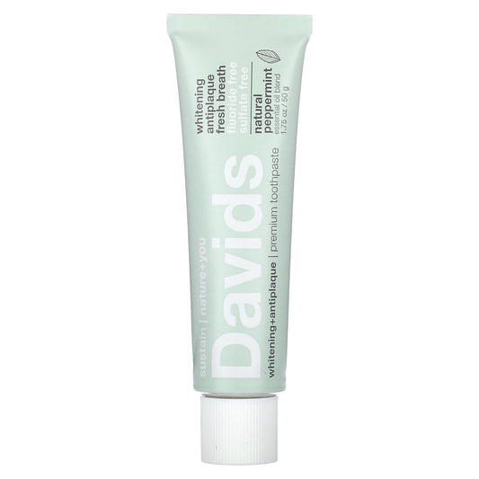 Davids, Premium Toothpaste, Whitening + Antiplaque, Natural Peppermint, 1.75 oz (50 g)