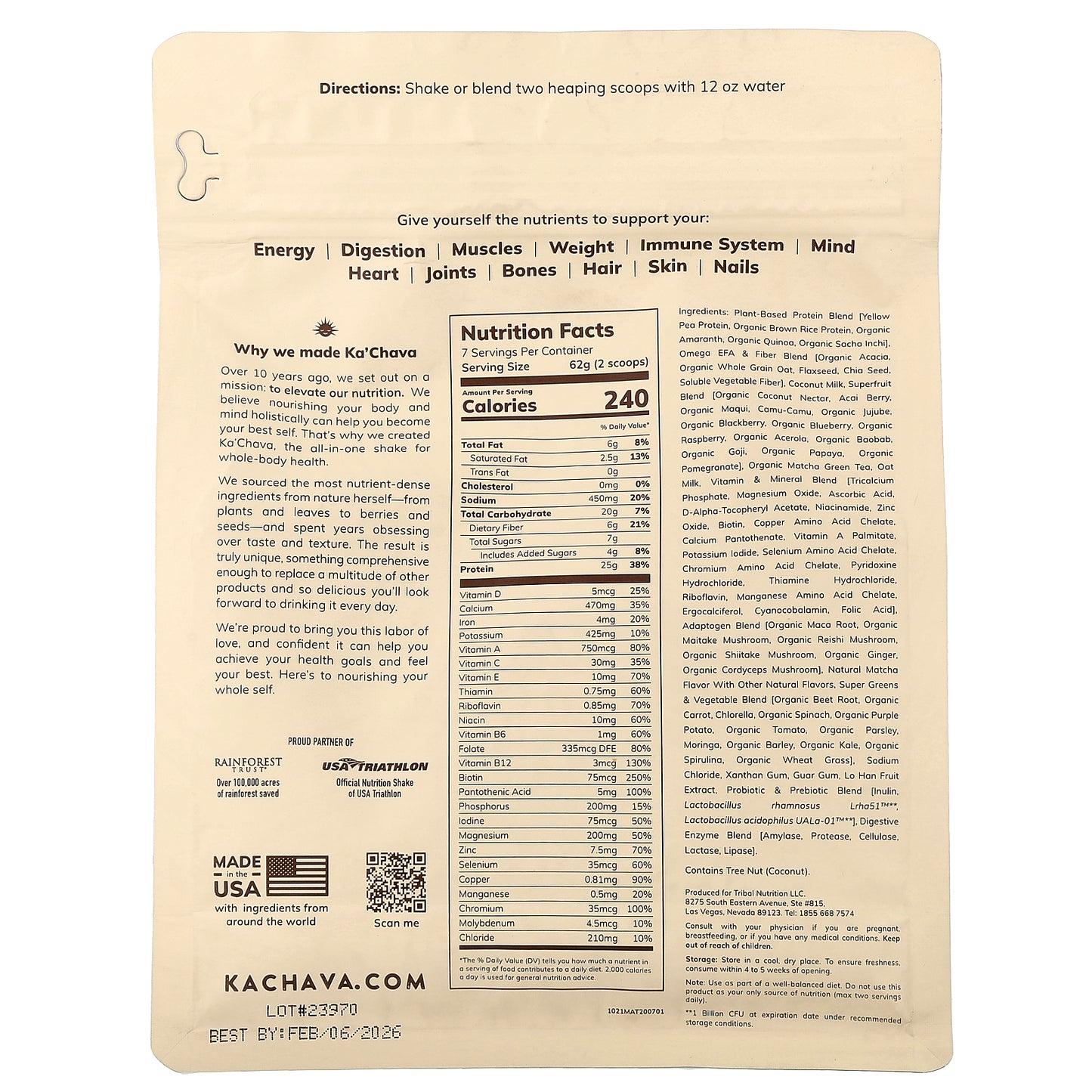 KaChava, The All-In-One Nutrition Shake, Matcha, 15.31 oz (434 g)