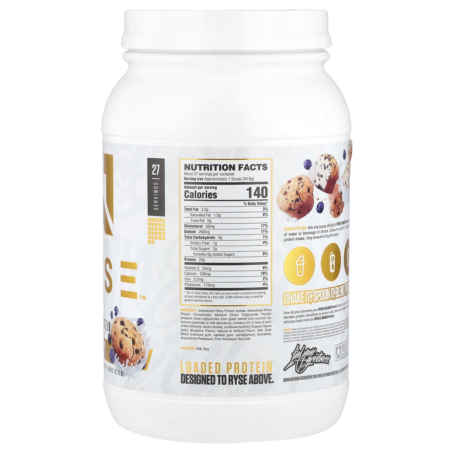 RYSE, Loaded Protein, Premium Whey Protein with MCTs, Blueberry Muffin , 2.1 lb (942 g)