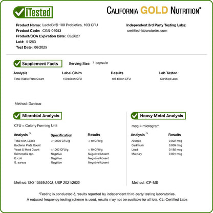 California Gold Nutrition, LactoBif® 100 Probiotics, 100 Billion CFU, 30 Veggie Capsules