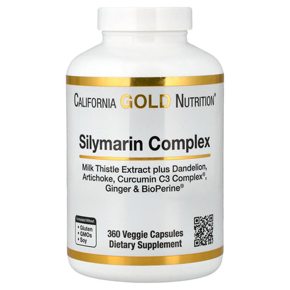 California Gold Nutrition, Silymarin Complex with Milk Thistle Extract Plus Dandelion, Artichoke, Ginger, and BioPerine®, 360 Veggie Capsules