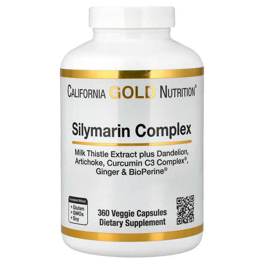 California Gold Nutrition, Silymarin Complex with Milk Thistle Extract Plus Dandelion, Artichoke, Ginger, and BioPerine®, 360 Veggie Capsules