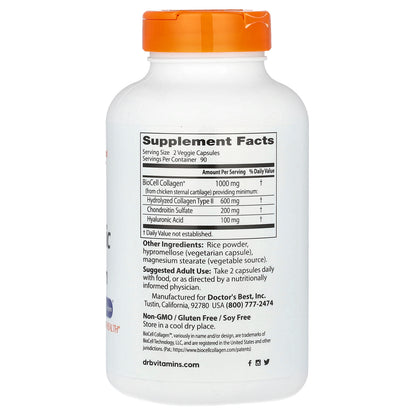 Doctor's Best, Hyaluronic Acid + Chondroitin Sulfate with BioCell Collagen, 180 Veggie Capsules
