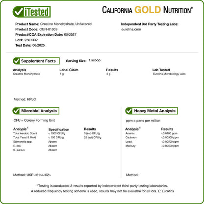 California Gold Nutrition, Sport, Pure Creatine Monohydrate, Unflavored, 1 lb (454 g)