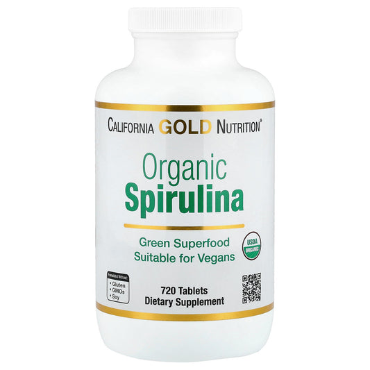 California Gold Nutrition, Organic Spirulina with Phycocyanin, Chlorophyll, and Carotenoids, 720 Tablets