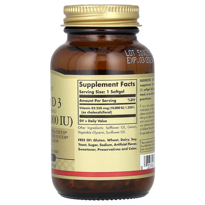 Solgar, Vitamin D3 (Cholecalciferol), 250 mcg (10,000 IU), 120 Softgels